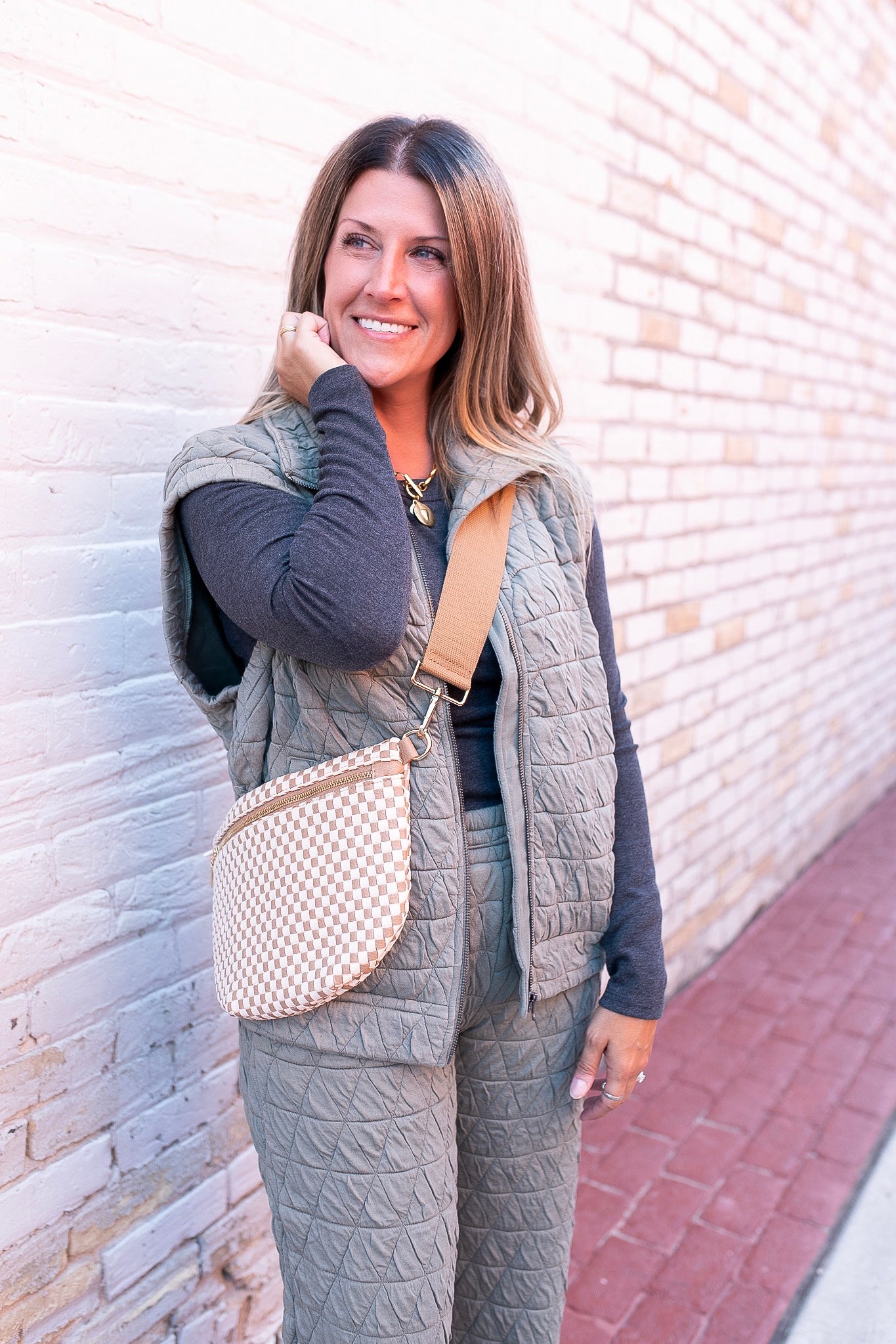 The Westlyn Woven Bumbag (Taupe Checkered)